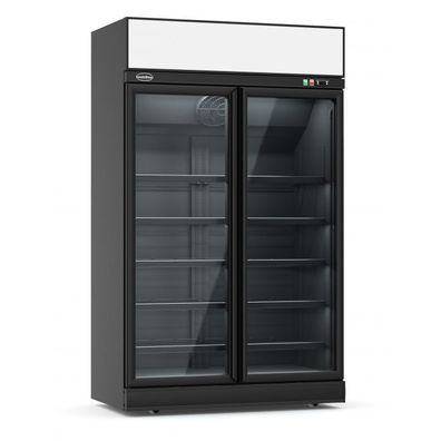 Gewerbe Tiefkühlschrank & Wandtiefkühlregal, 2 Glastüren, 960 L, Schwarz