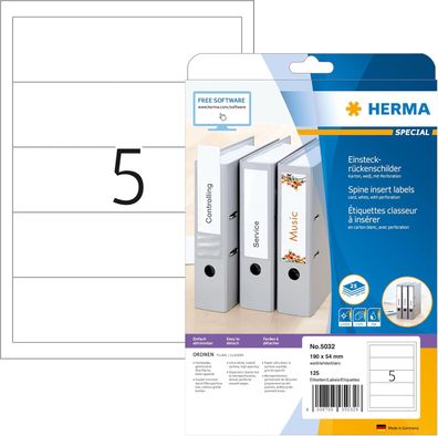 HERMA 5032 Einsteckrückenschilder für Ordner perforiert kurz breit, 25 Blatt, 190 x 5