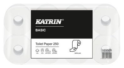 8x KATRIN® 169505 Toilettenpapier Basic Toilet - 2-lagig, naturweiß, 8 Rollen à 250 B