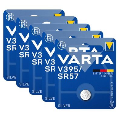 5x Varta Knopfzelle Silver Oxide V395 V 395 SR57 1,55V Batterien 1er Blister
