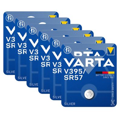 6x Varta Knopfzelle Silver Oxide V395 V 395 SR57 1,55V Batterien 1er Blister