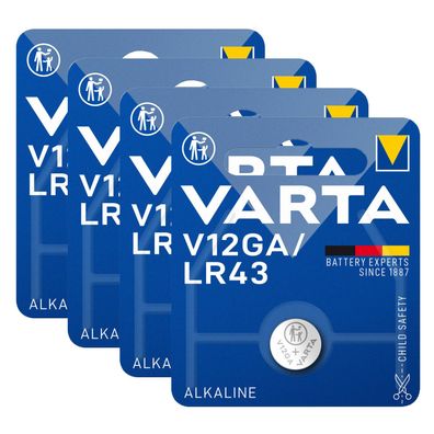 4x Varta Knopfzelle Alkaline V12GA LR43 1,5V Batterie Professional Blister