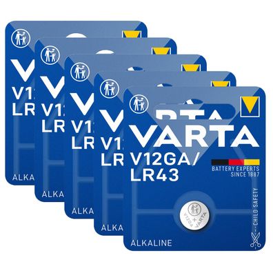 5x Varta Knopfzelle Alkaline V12GA LR43 1,5V Batterie Professional Blister