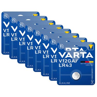 8x Varta Knopfzelle Alkaline V12GA LR43 1,5V Batterie Professional Blister