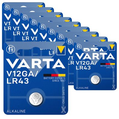 10x Varta Knopfzelle Alkaline V12GA LR43 1,5V Batterie Professional Blister