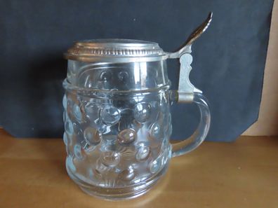 Bierkrug Bierhumpen Bierseidel Glas mit Metalldeckel mit Wappen BMF