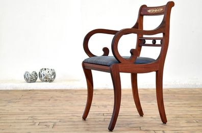 natürlicher Armlehnenstuhl Biedermeier Shabby Antik Alt Vintage Holz Mahagoni Maritim