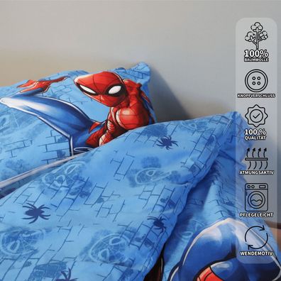 Marvel Spider-Man Wende-Bettwäsche Set "Action" 135x200cm 80x80cm