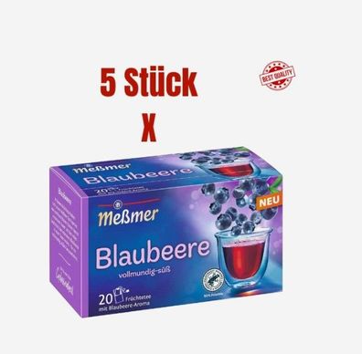 Meßmer Blaubeere| 5er Packung X 20 Teebeutel | Vegan | Glutenfrei | Laktosefrei