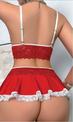 Fantasy-Kostüm: Rotes, mit Spitze besticktes Bustier und Rock
