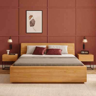 Calma Bett mit Stauraum aus massivem Eichenholz
