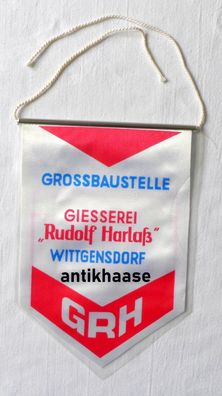DDR Wimpel Großbaustelle Giesserei Rudolf Harlaß Wittgensdorf Chemnitz