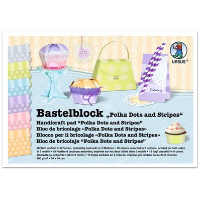 Ursus Bastelblock "DOTS&STRIPES"300G.24x34CM,18BL