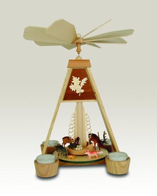 Pyramide Waldtiere bunt mit Teelichter HxBxT 32x22x25,5cm NEU Weihnachtspyramide