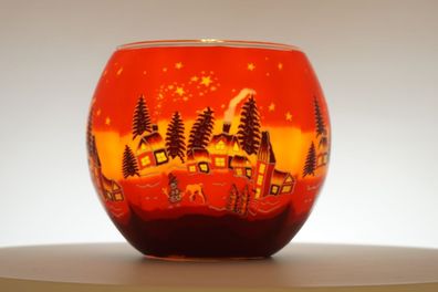 Leuchtglas Winterdorf Teelicht Windlicht Winter Dorf Schnee Winterlandschaft