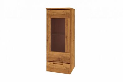 Wandschrank Bento aus Wildeiche massiv 38x32x96 cm mit 1 Glastür und 1 Schublade