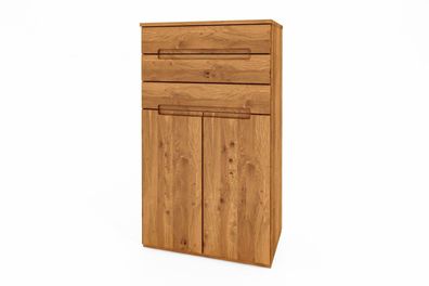 Kommode Bento aus Wildeiche massiv 75x45x129 cm mit 2 Türen und 3 Schubladen