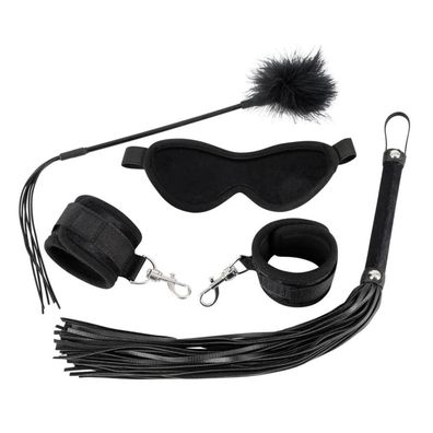 Handfesseln, Peitsche und Federstab 4er Set Fetish Kit