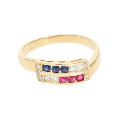 Second Hand Goldring mit Rubin und Saphir und Diamant 25324099 getragen
