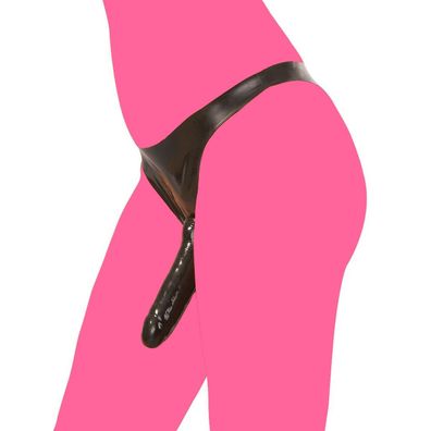 Latex Slip schwarz S-L mit Dreifach Latex Dildo Aussen Vaginal Anal