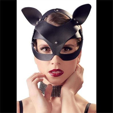 Kopfmaske Catmask mit Strassnieten Katzenohren Schwarz