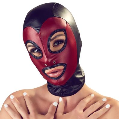 Elastische Mattlook Kopfmaske Offen Schwarz/Rot Onesize