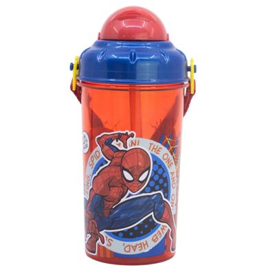 Spiderman Kinder Trinkflasche 465?ml mit Strohhalm und Tragegurt