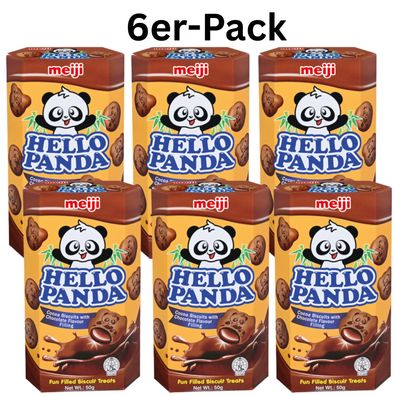 6er-Pack Meiji Hello Panda Schokoladenkekse Schokoladenfüllung 50g