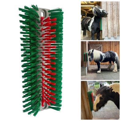 Halbrunde Kratzb?rste f?r Rinder & K?lber, Pferde, Ziegen, gr?n-rot