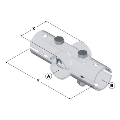 Doppel-T-Schelle / Kreuzschelle, geteilt, A 2" (60,3 mm) x B 1 1/2" (48,3 mm)