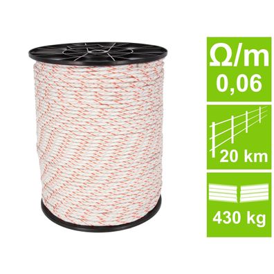 AVERDE Weidezaunseil HQ, wei? / orange, ? 5,5 mm, 0,06 Ohm/m, 500 m