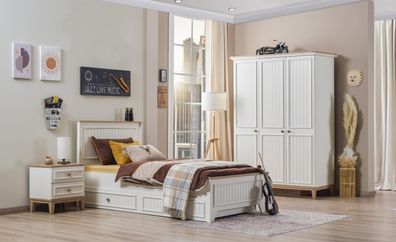 Ritmik Jugendbett Set Mirage 3-teilig Weiß Walnussakzente