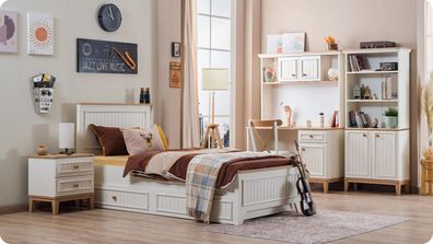 Ritmik Jugendbett Set Mirage 4-teilig Weiß mit Bücherregal