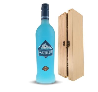 Geschenk Gletscherwasser Likör in einer Holzbox mit Verschluss