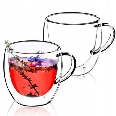 KADAX doppelwandige Glas Tasse, 250 ml, Glas mit breitem Griff, Trinkglas, 2