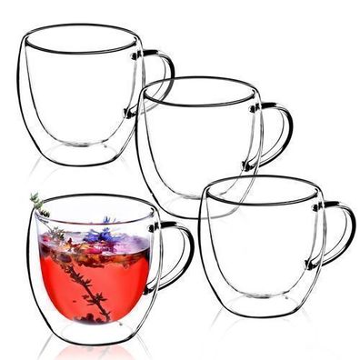 KADAX doppelwandige Glas Tasse, Glas mit Griff, 250 ml, Trinkglas für Tee, 4