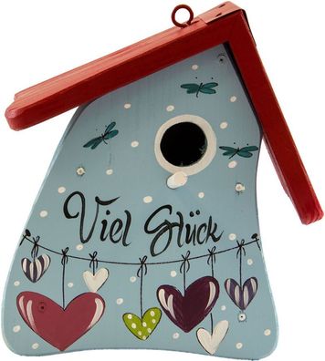 Vogelvilla Nistkasten Nistmini VIEL GLÜCK, handbemalt, hellblau : eisblau