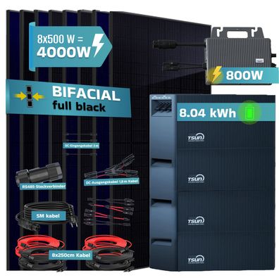 SUNNIVA® 4000W Balkonkraftwerk 8,04 kWh Speicher TSUN TSOL-DCU2000Lite Bifazial