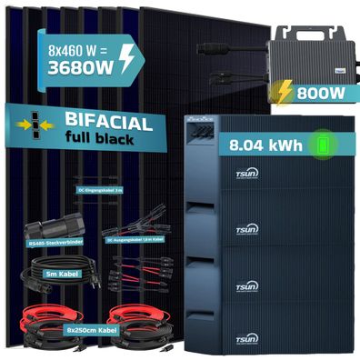 SUNNIVA® 3680W Balkonkraftwerk 8,04 kWh Speicher TSUN TSOL-DCU2000Lite Bifazial