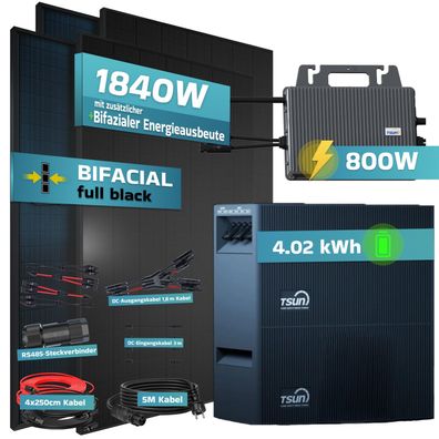 SUNNIVA® 1840W Balkonkraftwerk 4,02 kWh Speicher TSUN TSOL-DCU2000Lite Bifazial