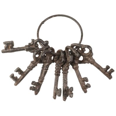 Dekorativer Schlüsselbund mit 7 antiken Schlüsseln aus Gusseisen, Vintage-Stil, 12x6