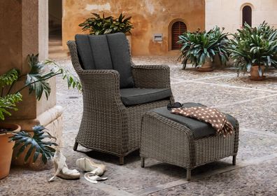Destiny Balkonset LUNA CASA Sessel + Fußhocker, Polyrattan, vintage grau