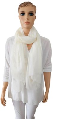 XXL Schal Tuch Halstuch Scarf Viskose Baumwolle kurze Fransen einfarbig Wollweiß