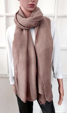 Unisex weicher Winterschal Strickschal uni 80 cm x 220 cm Viskose/Wolle Taupe