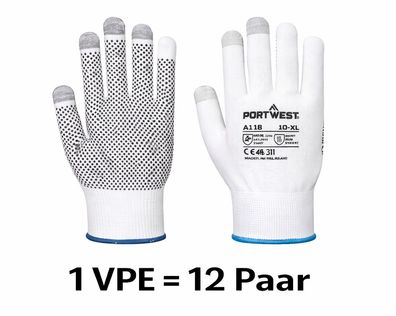 Portwest® A118 Grip 13 PVC gepunkteter Touchscreen-Handschuh 12 Paar