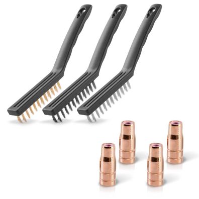 Stahlwerk 4er Set Fülldrahtdüsen AK14/MB14/AK15/MB15 drei Drahtbürsten Set