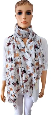 XL Schal Halstuch Tuch Scarf Viskose Baumwolle Katzenprint Beige mit Brauntönen