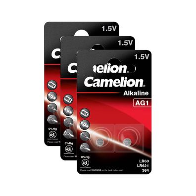 3x 2er Blister Camelion Knopfzellen Uhren-Batterien AG1 Alkaline 0% HG
