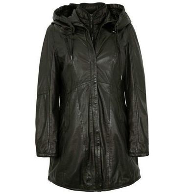 Jilani Collection - Damen Ledermantel Weste Lammnappa schwarz