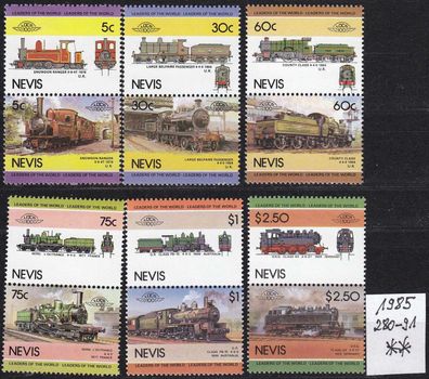 NEVIS [1985] MiNr 0280-91 ( * */mnh ) Eisenbahn (Paare)